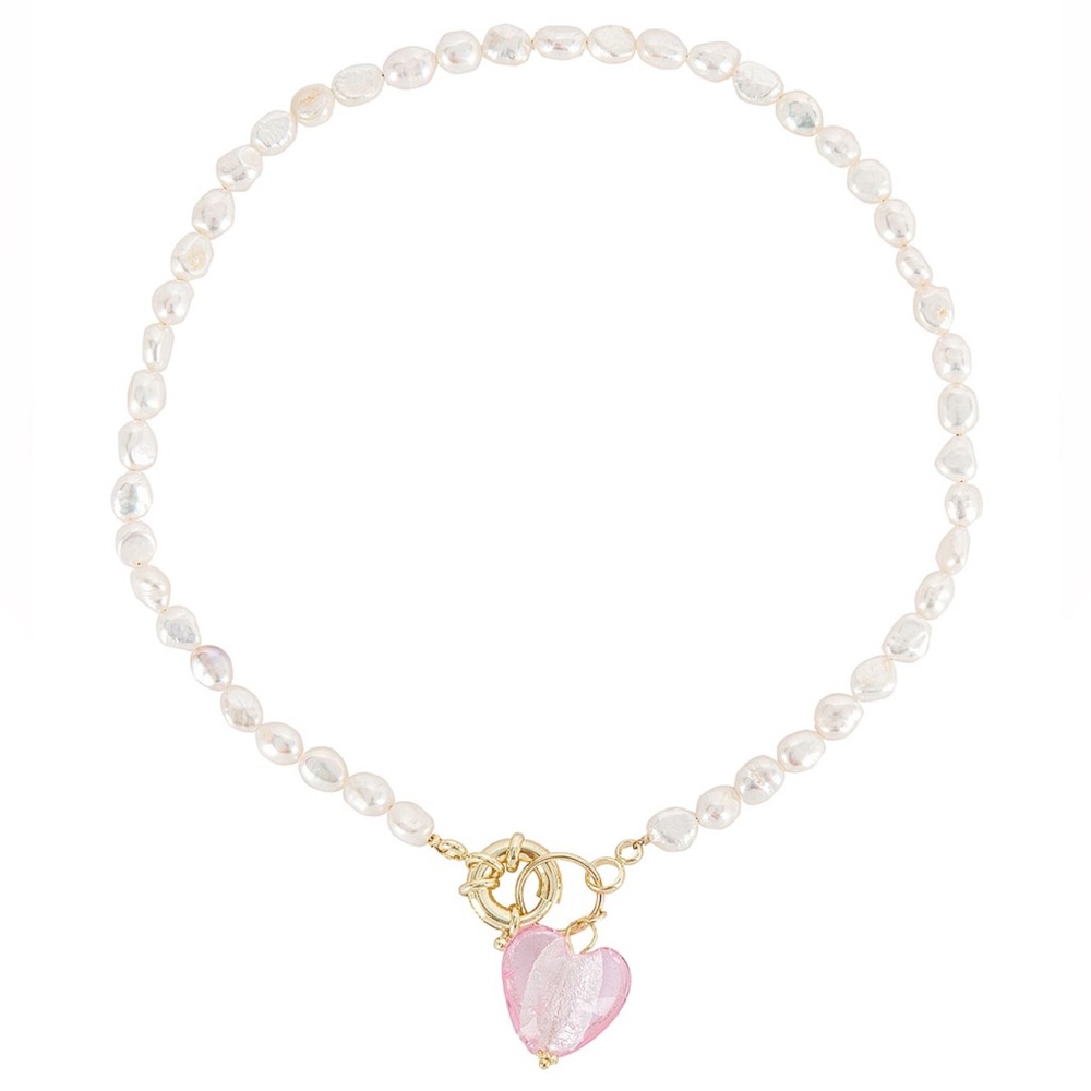 Elegant Pearl Necklace with Pink Heart Pendant